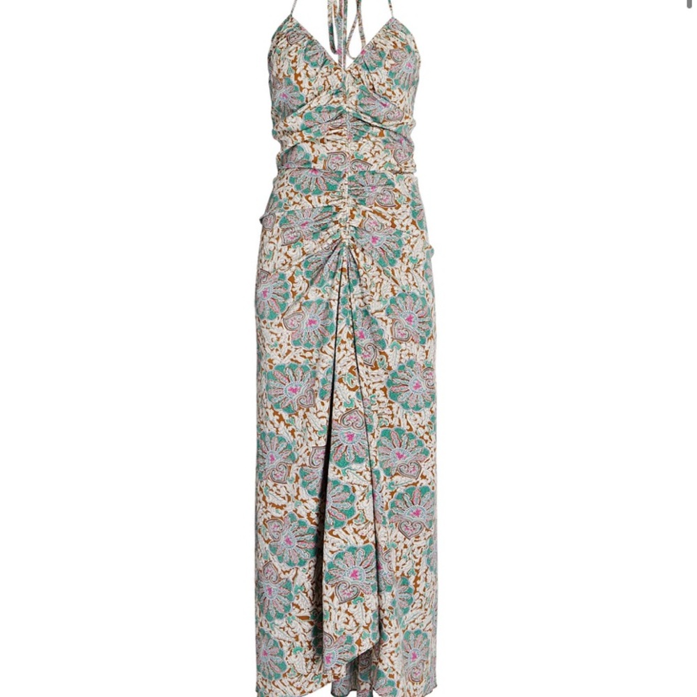 Veronica Beard Aldana Ruched Paisley Midi Dress - Picture 2 of 5